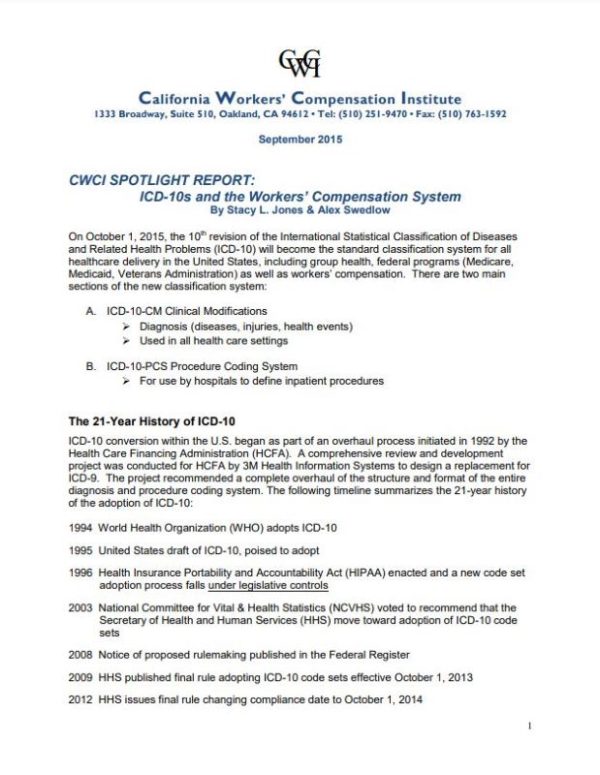ICD-10s And The WC System (Spotlight Report, published 09/15) [PDF]