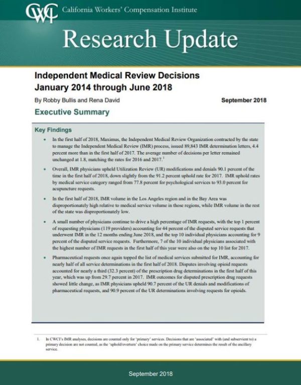 IMR Decisions - Jan. 2014 through June 2018 (Research Update Report, published 09/18)