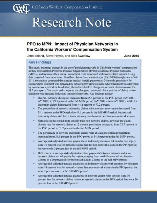 PPO to MPN: Impact of Physician Networks in California WC (Research Note, published 06/15)